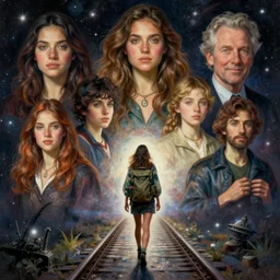 portrait of a female traveler in the galaxy receding into the distance, rear view, path traced, highly detailed, high quality, digital painting, alena aenami, lilia alvarado, shinji aramaki, karol bak, alphonse mucha, tom bagshaw