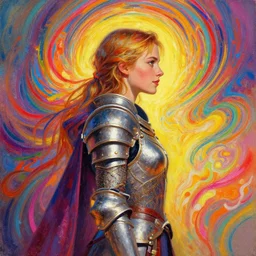 side profile centered painted portrait, Imogen Poots as a Paladin, D&D, matte painting concept art, beautifully backlit, colourful, swirly vibrant color lines, winning-award masterpiece, fantastically gaudy, aesthetic octane render, 8K HD Resolution, by Mucha and Victo Ngai and Kilian Eng and Jake Parker and ilya kuvshinov and Cushart Krentz and Gilleard James