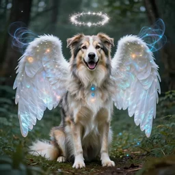 photo of the dog god, celestialpunk, angelcore, spiritualcore, naturecore, glowwave