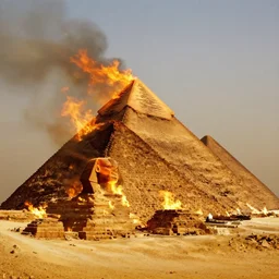 7 0 s movie still of pyramid of giza burning, cinestill 8 0 0 t 3 5 mm eastmancolor, heavy grain, high quality, high detail