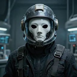A sci-fi portrait of an operator in the laboratory, character art, concept art, character design, sci-fi, mask, helmet, cinematic, dramatic composition, hyper detailed, matte painting, poster, portrait, cyborgs, Bayard Wu, Greg Rutkowski, Cedric Peyravernay, Anato Finnstark, artstation, 8k