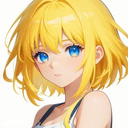 yellow hair anime girl with blue eyes poster, 8K, extreme detailed