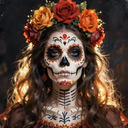 Illustration of a sugar skull day of the dead girl, art by richard doyle