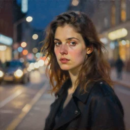 detailed portrait of a woman in the city street at night, bokeh, long exposure, painting by jeremy lipking christopher doyle