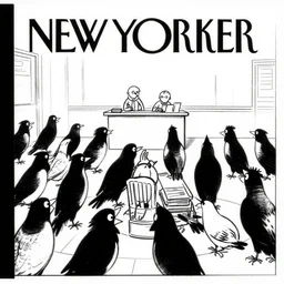 a still frame from comic strip a classroom full of birds 1 9 9 0, new yorker illustration, monochrome contrast bw, lineart, manga, simplified