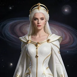 portrait of the powerful empress of the solar system in the style of anna dittmann and in the style of thomas laurence. glowing, ornate and intricate linework, stunning, dynamic lighting, ultrafine and hyperdetailed.