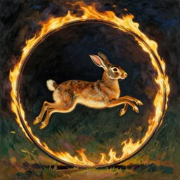 a hare jumping through a hoop of fire, egon schiele