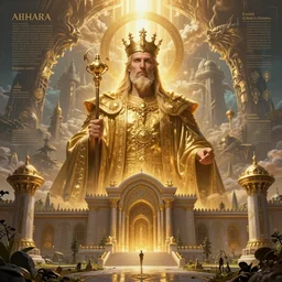 a majestic hiperrealistc of the entrance kingdom of agharta, with the highly detailed portrait of king brightening on gold majestic, land of advanced races, giant, hollow earth infographic, illustrations, global illumination, radiant light, detailed and intricate environment, trending on artstation, art by oleg oprisco, 8 k