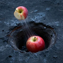 apple falls into black hole becoming warped and stretched