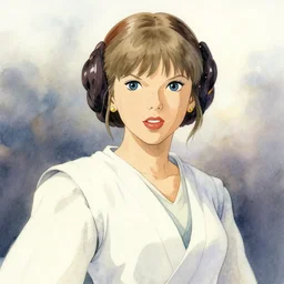 a portrait of taylor swift as princess leia in star wars, by studio ghibli, watercolors