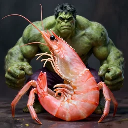 portrait of a huge pink shrimp jacques crustacean mixed with the incredible hulk, ultra realistic digital artwork, dramatic lighting