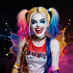 harley quinn laughing splash art graphic design color splash high contrasting art, fantasy, highly detailed, rule of thirds art by greg rutkowski
