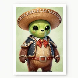 a mexican alien bear by david alan, trading collective card, expresive brush, 8k