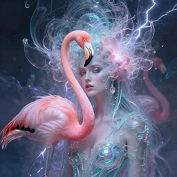 a detailed portrait of dreampunk goddess ( flamingo ) fractal ) ( glass ) ( lightning ) beautiful! by tomasz alen kopera and peter mohrbacher and johanna martine! and margaret keane! elegant alluring seductive luminescent
