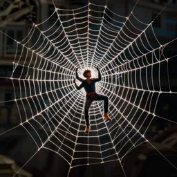 a man stuck in a spider web, by weta digital, cinematic