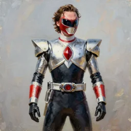 realistic full body, Portrait painting of Tom Hiddleston as Cyborg Power Ranger, made by Thomas Kinkade, physical painting, Sharp focus,digital art, bright colors,fine art, trending on Artstation, unreal engine.
