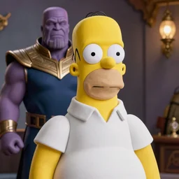 CG lifelike Homer Simpson as Thanos, cinematic, 4K