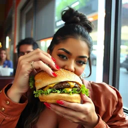 paparazzi photo of internet celebrity singer ayesha nicole smith eating a hamburger