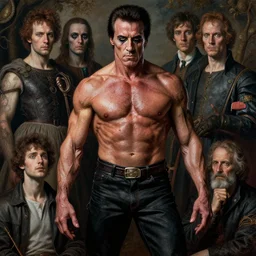 grotesque stallone demon, by rutkowski and giuseppe arcimboldo, james jean and erik jones and rhads, ultradetailed, photorealistic details, full frame, trending artstation