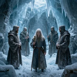 medieval people encased in a fantasy glacial prison