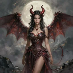 a portrait of a beautiful woman wearing a dress and a demon!!!!!!!!!!, fantasy character portrait, ultra realistic, wide angle, highly detailed, artwork by peter mohrbacher, boris vallejo, craig mullins