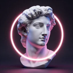 a neon ring over the neck renaissance statue head, 3 d render