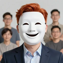 a portrait of the happy mask salesman, grinning, red hair, art by lois van baarle and loish and ross tran and rossdraws and sam yang and samdoesarts and artgerm and saruei and disney and wlop, digital art, highly detailed, intricate, sharp focus, trending on artstation hq, deviantart, unreal engine 5, 4 k uhd image