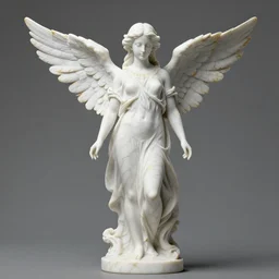 a statue made of white marble with gold veins, of an beautiful gorgeous angel girl, full body shot, perfect symmetrical body, perfect symmetrical face, no eyes, hyper realistic, hyper detailed, fujicolor superia 1 6 0 0 photo, by peter kemp, by monia merlo, by michelangelo octane render, blender, 8 k