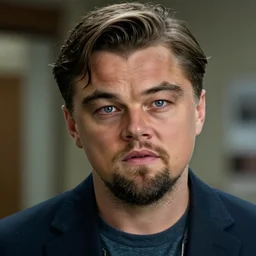leonardo dicaprio as the wolf of wall street, cinamtic, long shot, hyper detailed, realistic face, 8 5 mm photograph, 8 k resolution, film still, sharp lens, wide lens