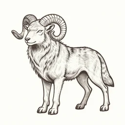 detailed etching line art stencil, lamb wolf hybrid, tattoo digital design