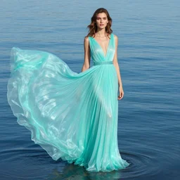 a fashion photo, a representation of water, in a flowing gown, aquamarine, sheer, luminous, iridescent, wildlife, jovana rikalo