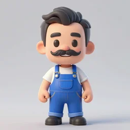 a portrait of a man with a mustache wearing blue coveralls, chibi art style, unreal engine,
