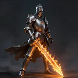 fantasy knight, flaming sword