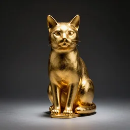 a gold statue of a cat, dramatic lighting, professional photo