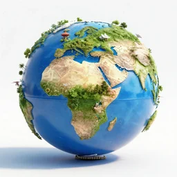 the globe with famous tourist attractions on it in 3 d, 3 d render, smooth