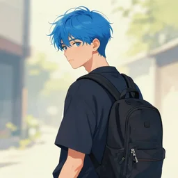 of aesthetic art tumblr art of blue haired trans guy with backpack
