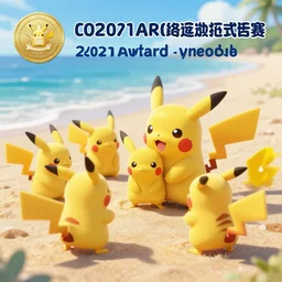 award winning photograph a of a group of pikachus playing at the beach, this picture was designed as the cutest in a competition of nature photography in 2021, trending on artstation, digitally enhanced, sunny day