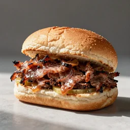 pulled pork sandwich, artwork of time okamura