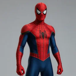 photorealistic. hyperdetailed. photograph. red and dark blue suit. spider - man. by john romita jr.
