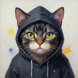 burglar cat portrait an oil painting splashes with many colors and shapes by gustav klimt greg rutkowski and alphonse mucha, polycount, generative art, psychedelic, fractalism, glitch art