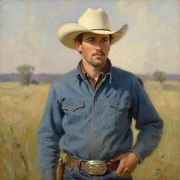 attractive cowboy, painting by mark maggiori, j. c. leyendecker