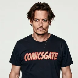 johnny depp with a cool t - shirt that says comicsgate