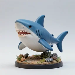 80mm resin detailed miniature of fluffy shark, Product Introduction Photos, 4K, Full body, simple background