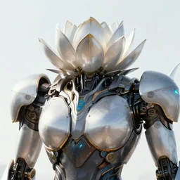 futuristic nymphaea themed mecha waterlily upper body, sepals around the neck, powerful mecha, rococo, sci - fi movie, cinematic compositions, highly detailed, nymphaea, 8 k hd resolution, sazabi, biomechanical, bandai box art, star wars, makoto kobayashi, frank gehry, raymond swanland