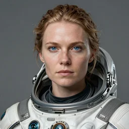 portrait of a viking woman, spacesuit, blue eyes, real life skin, intricate, elegant, highly detailed, artstation, concept art, smooth, sharp focus, art by artgerm and greg rutkowski and alphonse mucha