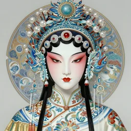 portrait of cyperpunk machine, isabelledeltore, machine face, upper half portrait, decorated with chinese opera motifs, asian, fine china, traditional chinese art, intricate, elegant, highly detailed, symmetry, headpiece, digital painting, artstation, concept art, smooth, sharp focus, illustration, art by artgerm and greg rutkowski and alphonse mucha, 8 k
