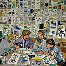 Three students talking at a table artwork by Norman Rockwell, cinematic view, high quality