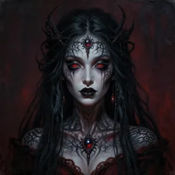 A very detailed horrifying portrait painting of the dark princess, occult patterned skin, 8k, trending on artstation cgsociety, masterpiece, in the style of DiscoDiffusion.