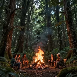 cinematic shot epic forest, hyper realistic, mood lighting, fantasy, detailed campfire, highly detailed, super realistic, perfect lighting pixel sorting, style sheet