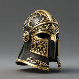 black and gold baroque detailed filigree helm warhammer turnaround concept art